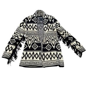 Powder River Outfitters Southwester Aztec Fringe Open Front Cardigan Size Medium
